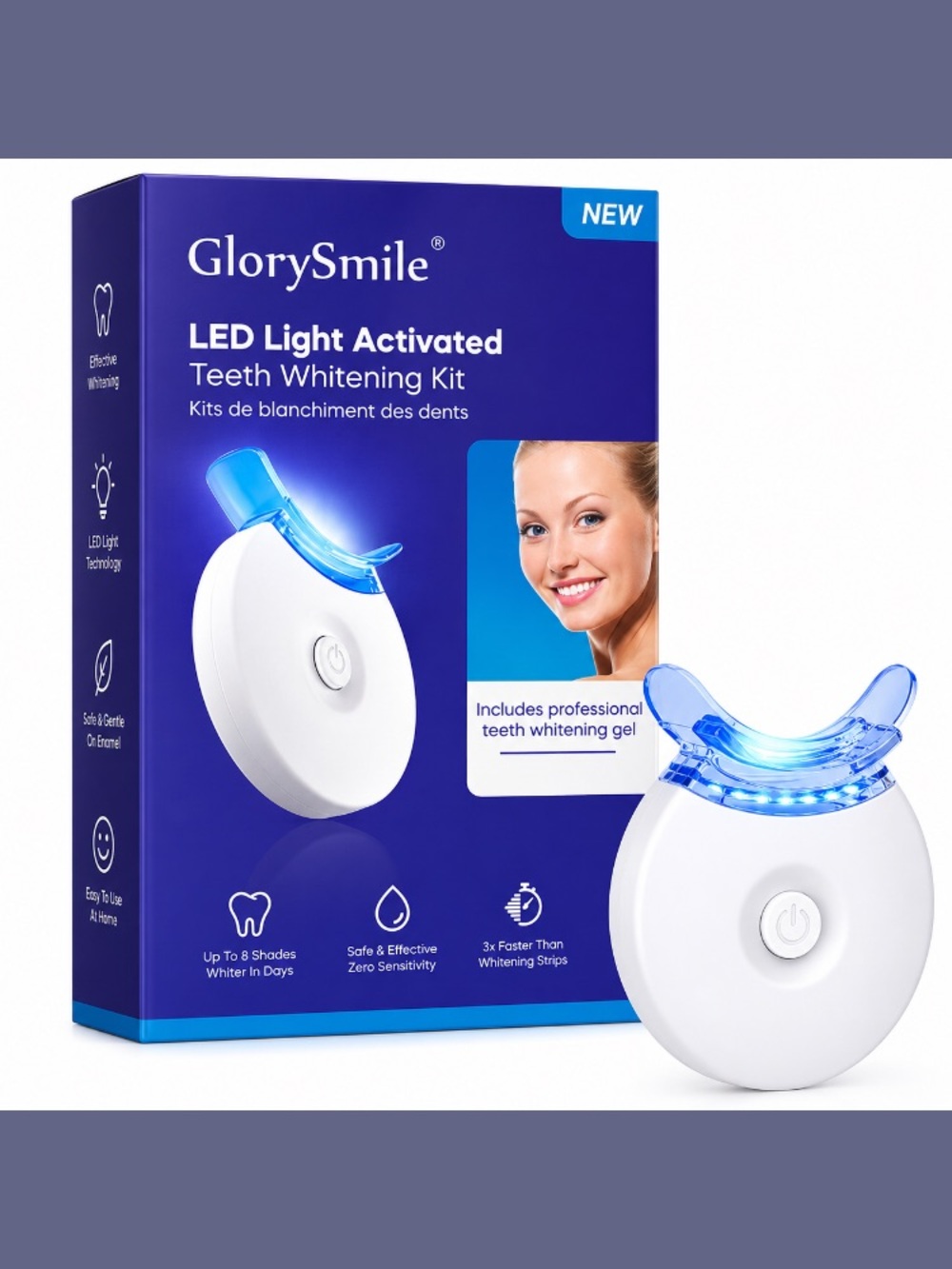 GlorySmile LED Light Activated Teeth Whitening Kit - White & Blue